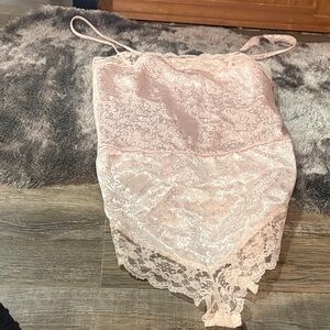 Elegant Lace Chemise in Soft Pink bodysuit